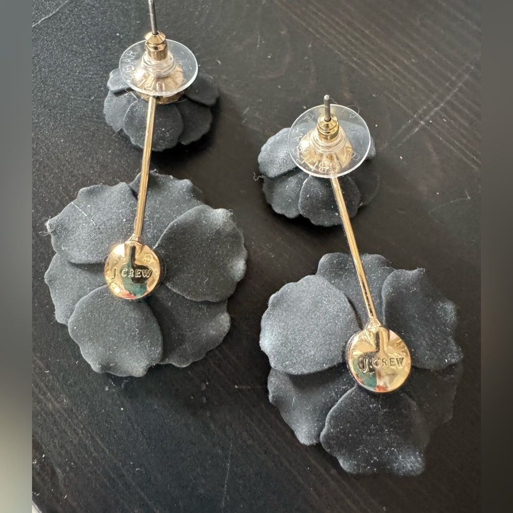J crew muted Black Floral Drop Earrings with Gold Accents - Picture 3 of 3